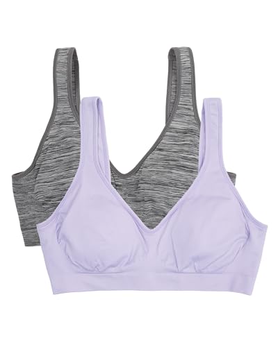 Fruit of The Loom Women's Wireless Seamless Bra 2 Pack Lilac Whisper/Charcoal Heather S - image 1
