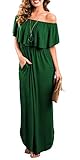 Womens Off The Shoulder Ruffle Party Dress Side Split Beach Long Maxi Dresses InkGreen L