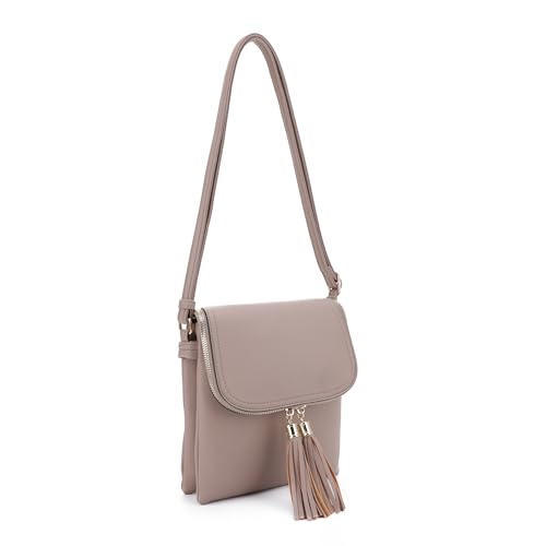 Isabelle Women's Multi Compartment Magnetic Closure Flap Crossbody with Tassel Zipper