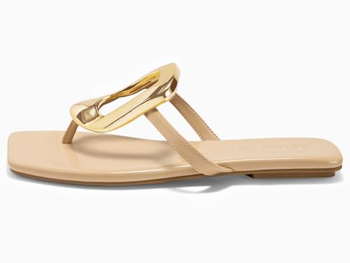 Image of Coutgo Womens Flat Sandals Comfortable Flip Flops Slide Sandals Summer Beach Shoes with Metal Decoration