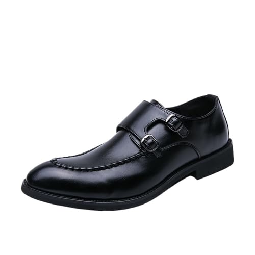 Men's Oxford Shoes Single Buckle Monk Waterproof Leather Working Slip On Plain Toe Anti-Slip Office Business