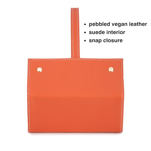 Image of Brouk & Co Leah 5 Eyewear & Jewelry Case - Pebbled Vegan Leather, Foldable Case, Snap Closure, Hanging Loop, Interior Mirror, 5 Compartments: Sunglasses and Jewelry (Orange)