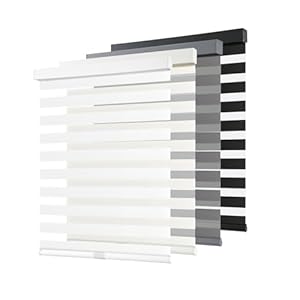 AOSKY Cordless Zebra Blinds for Windows Pull Down Roller Window Shades Dual Layer Light Filtering Privacy for Day and Night, Free-Stop Door Shades for Home Easy to Install (34″ W X 72″ H, White)