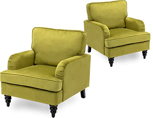Kmax Accent Chairs Velvet Modern Arm Sofa Chair Comfy Single Club Chair with Thick Cushion for Living Room Bedroom Set of 2 Olive