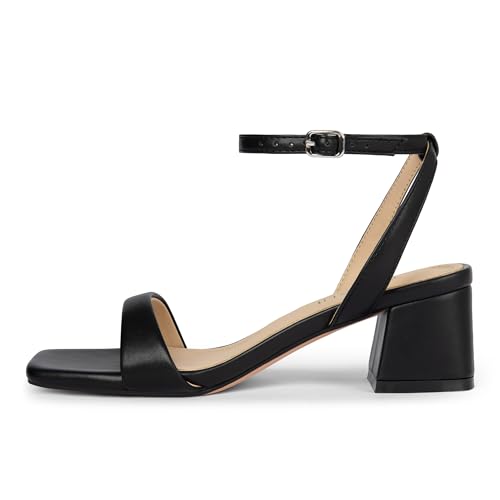 Image of TEAIEUI Block Heels for Women, Square Open Toe Heeled Sandals, Chunky Ankle Strap Shoes for Dress, Party, Prom, Low Heel 2 inch