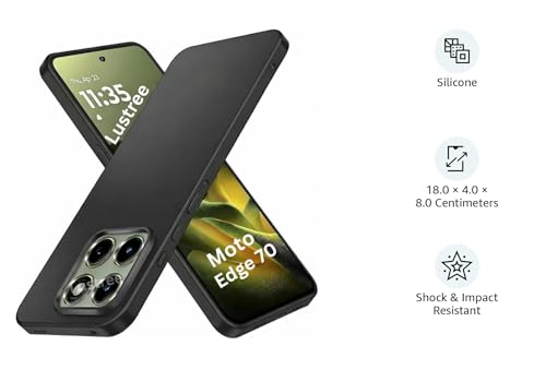 Image of Lustree Shockproof Flexible Silicone Back Cover Compatible with Motorola Edge 70 | Anti-Scratch Soft TPU Case with Raised Edges & Full Protection - Black