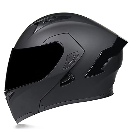 COKECO Casco De Moto Modular Integrado,Casco Anticolisión De Motocicleta De Carreras De Cara Completa Aprobado por ECE con Visera Solar Doble para Hombres Y Mujeres Adultos-Negro Mate