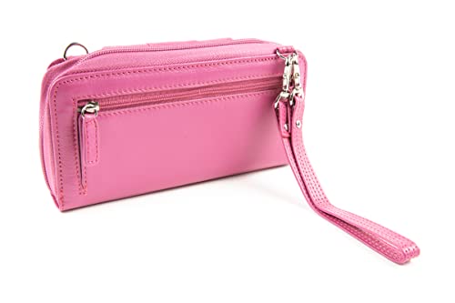 Women's Wallet RFID Cell Phone Purse Leather Crossbody with Accordion Pebbled Pink Rose Grenadine4