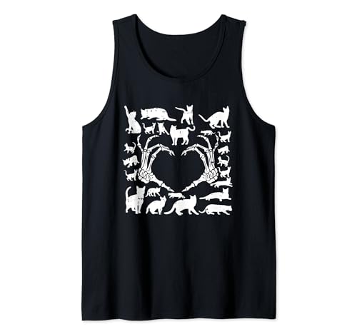 Esqueleto Mano Corazón Gato Bengala Halloween Huesos Gatito Camiseta sin Mangas