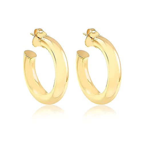 Brinco de argola médio com design grosso e liso folheado em ouro 18k