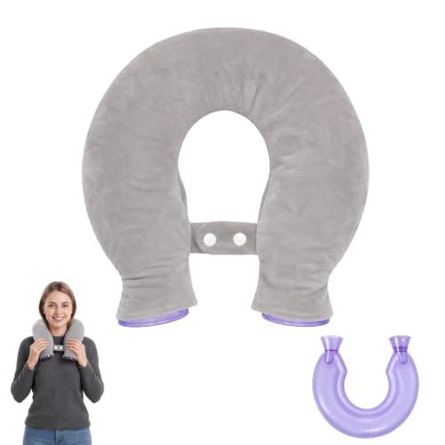 Yiomxhi Bouillotte Cervicale avec Housse en Polaire Douce, 1,8 L Bouillotte Eau Chaude en Forme de U pour Femmes, Chauffe Tour de Cou Antifuite Épaules Main Taille, Gris