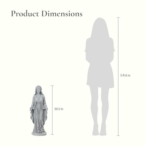 LuxenHome Virgin Mary Statue Outdoor, 30'' Religious Garden Statue, Blessed Mother Outdoor Statue, Outdoor Statue, Garden Sculptures, Outdoor Yard Decorations, Gray