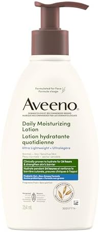 Aveeno Daily Moisturizing Lotion Ultra Lightweight, Prebiotic Oat, Fragrance-Free, Paraben-Free, Formulated for face, 354 mL