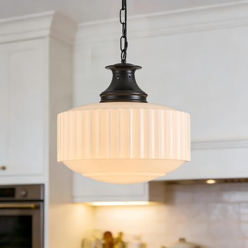 Glazart Luxa Vintage Ribbed Milk Glass Pendant Light Fixture, Mid‑Century Modern Chandelier...