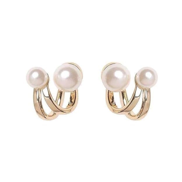 Pearl and Gold Cuff Earrings for Women Girls, Fashion Western Style Lightweight Korean Earrings For Women With Double Imitation Pearl Stud Sweet Earrings For Jewelry Gift (B0DFV3ZKXV) Amazon Price History, Amazon Price Tracker