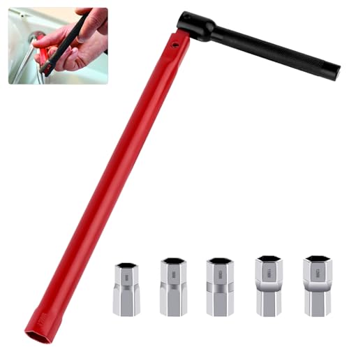 Adjustable Tap Spanner Set with 5 Changeable 8-12mm Nut, Faucet Bathroom Back Nut Installation and Disassemble Tools Kit, Plumbers Socket Wrench for Home Bath Basin, Kitchen, Sink, Valves, WaterPipe