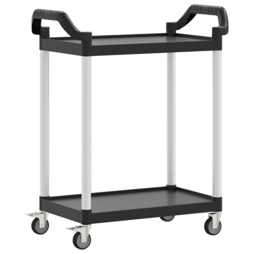 Kangmusi 30326 - Carrito con ruedas (2 estantes, aluminio, 81 x 41 x 92 cm), color negro