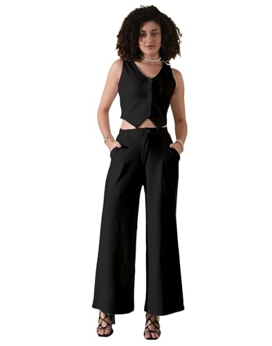 Image of SIRIL Women's Co-Ord Set Regular Fit Crop Top And Pant Set | Two Piece Co Ord Set | Formal Cord Set For Women
