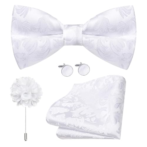 Image of Dubulle Mens Paisley Striped Bowtie Set Pre-tied Bowtie for Men and Pocket Square Set Wedding Business