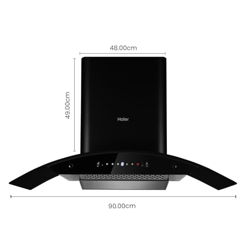 Image of Haier 90cm 1500 m3 /hr Curved Low Noise Chimney with Easy Clean Filterless Autoclean | 10 Yr Motor & 4 Yr Product Warranty | Touch & Gesture Control | Free Pipe and Installation | HIH-G1900-IN