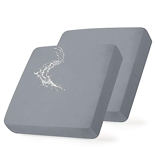 hyha Waterproof Couch Cushion Covers, Replacement Chair/Sofa Cushion Covers, Stretch Sofa Seat Cushion Slipcovers, Soft Flexibility Couch Covers for Pets with Elastic Bottom (2 Packs, Grey)