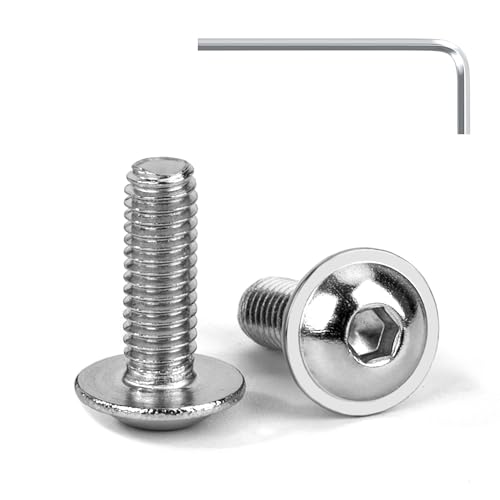 Tunejoy Vis à Tête Bombée avec Bride M4 x 12 mm Vis à Six Pans Creux en Acier Inoxydable A2 V2A Boulons à Tête Hexagonale avec Clé Allen Filetage Complet 20 Pièces