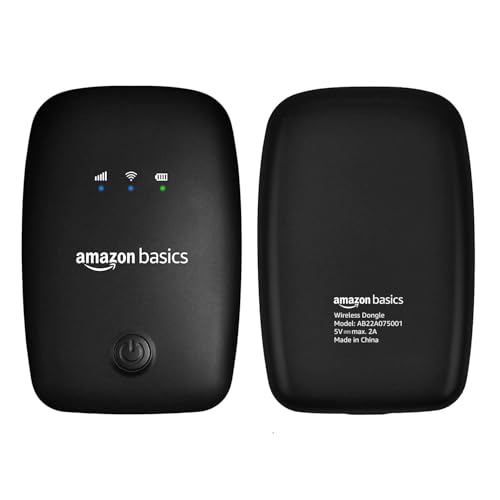 Image of Amazon Basics 4G LTE Wireless Dongle with All SIM Support, Plug & Play USB Data Card with Type-C Connector, 150Mbps WiFi Hotspot, 2100mAh Battery, SIM Adapter Included (Black)