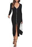 Aigeman Womens V Neck Button Down Long Cardigan Sweater Bodycon Long Sleeves Knit Party Maxi Dress 6