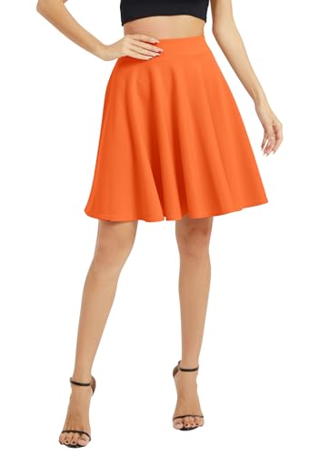 Image of EXCHIC Women's Casual Stretchy Flared Mini Skater Skirt Basic A-Line Pleated Midi Skirt