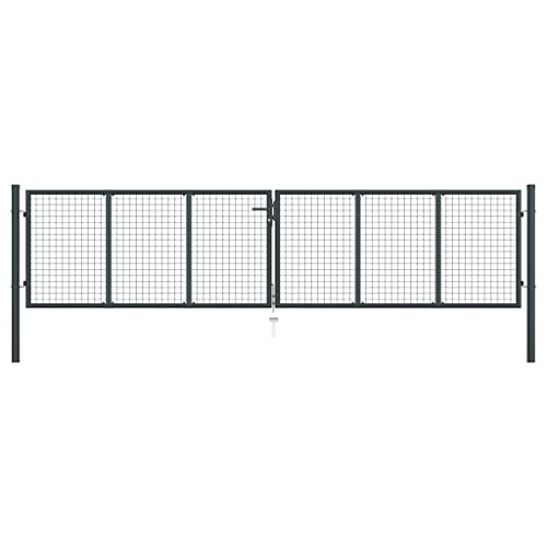 Massbinet Mesh-Gartentor Verzinkter Stahl 400 x 125 cm Grau Gartentor Gartentür Robust und Langlebig