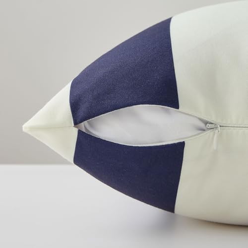 Image of Allorry Outdoor Pillow Covers 24x24 Set of 2 Navy Blue Striped Decoration Throw Pillow Covers for Spring Summer Outdoor Waterproof Garden Patio Furniture Sofa Bed Home Decor JB007-D24