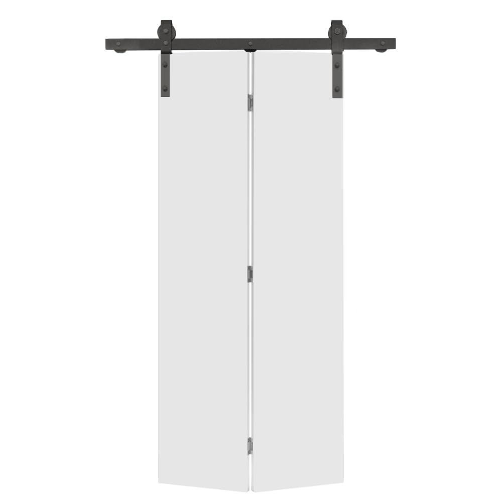 Primed White Smooth Flush Hardboard Hollow Core Composite Bi-Fold Barn Door with Sliding Hardware Kit(box 1 of 2)