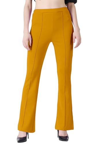 Image of Mehrang Cotton Blend Bootcut Parallel Trouser Pants for Women Regular Fit, Bellbottom Straight Pants for Womens