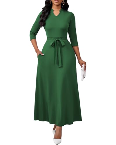 Image of BubFee Maxi Dresses for Women Semi Formal Long Dress 3 /4 Sleeve Casual A-line Church Dresses with Pockets