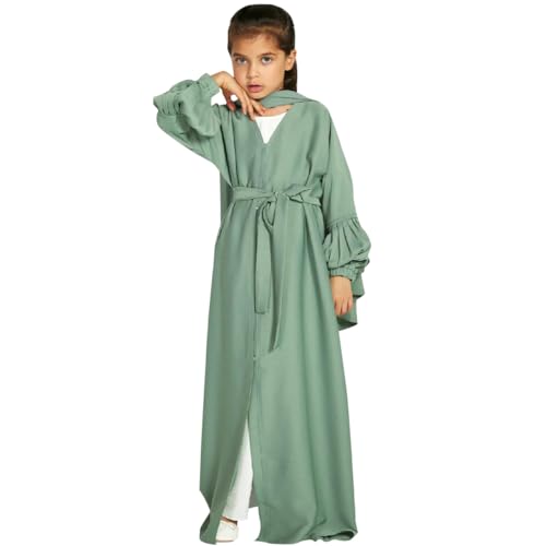 Abaya Girl Muslim Dress with Hijab Eid Ramadan Islamic Clothes Afghan Dubai Attire Bishop Sleeve Arab Prayer Dress