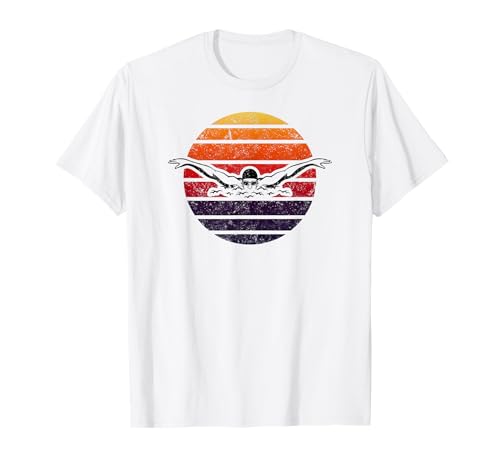 Swimming T Shirt Gifts by Sven Camiseta de Natación, Nadador de Mariposas, Manga Corta, Blanco, Talla S, Unisex Niños