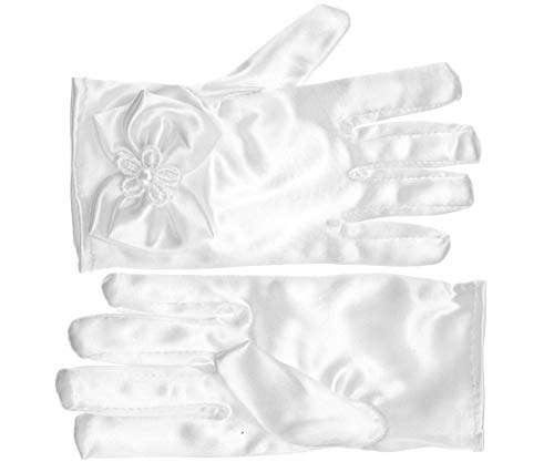Be In Your Mind Mädchen Handschuhe aus Satin elegant Kommunion Hochzeit Prinzessin Weiß Kurz Cover