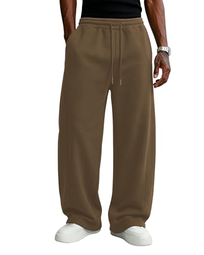 Image of Wangdo Men's Baggy Sweatpants Wide Leg Lounge Cotton Jogging Pants Casual Elastic Waist Joggers with Pockets