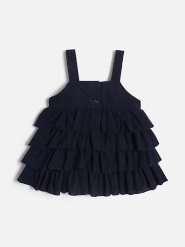 Image of Nautinati Baby Girls Strap Sleeve Fit & Flare Frock | Age 0-3 Years