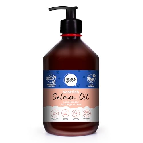 Pride & Groom Scottish Salmon Oil for Dogs and Cats | Omega 3 6 9 Enhances Shiny Coat Aids Joint Movement Boosts Brain Activity | 100% Natural Supplement for Dogs and Cats (500ml)