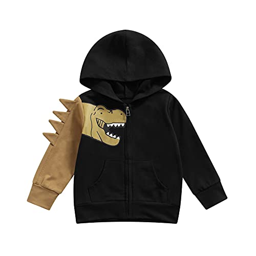 FIOMVA Toddler Baby Boys Dinosaur Hoodie Sweatshirt Long Sleeve Zip Up Jacket Coat Fall Winter Outfit 1-6 Years (Black,4-5T)