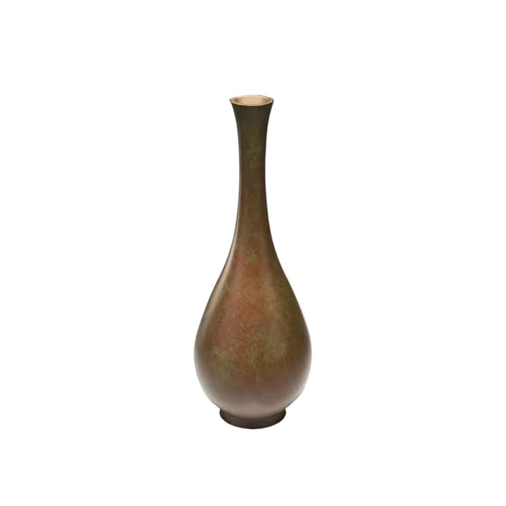 Ruoxiukhbzps One Color Bronze Patina Metal Vase, Long Neck Pear Shaped Vases For Flowers, Traditional Chinese Decorative Vases For Home Living Room Centerpieces For Living Dining Room Kitchen