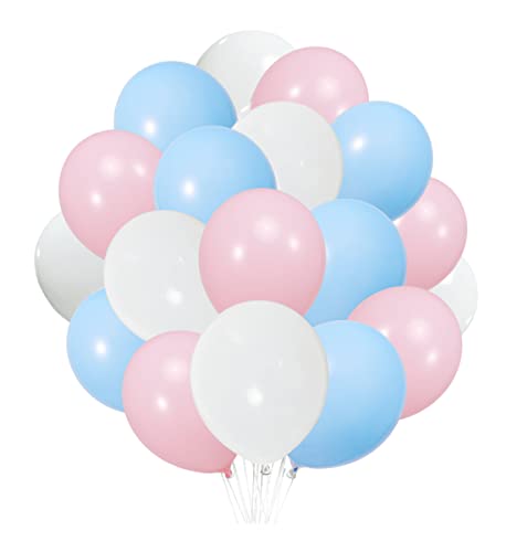 Image of 300 Pack White Pink and Blue Balloons 100 of each of the 3 colors 12 inch White Light Pink Light Blue Latex Party Balloon Bulk for Various Party Events Decorations