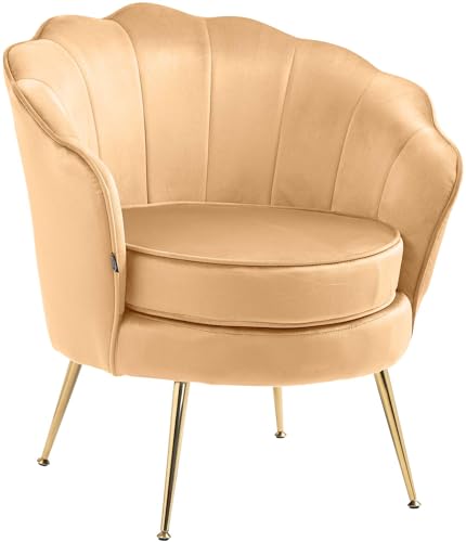 CLP Fauteuil Rosita I Chaise rembourrée recouverte de Velours I Structure en métal doré, Couleur:Jaune