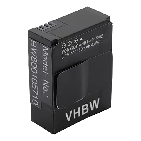 vhbw Akku 1180mAh kompatibel mit GoPro Hero 3 III CHDHX-301, 3+ III Plus Black White Silver Edition Ersatz Cover