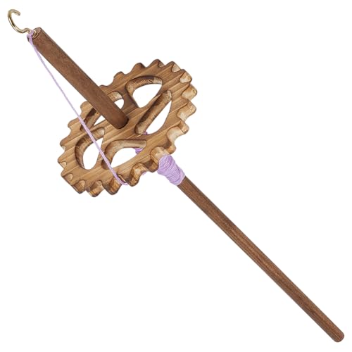 BENECREAT Drop Spindle Top Whorl Spinner Wheel Tool Yarn Wooden Weaving Spindle Whorl Yarn Spin Tool for Beginners DIY Spinning Crafts Supply (3.54x12.87inch Gear)
