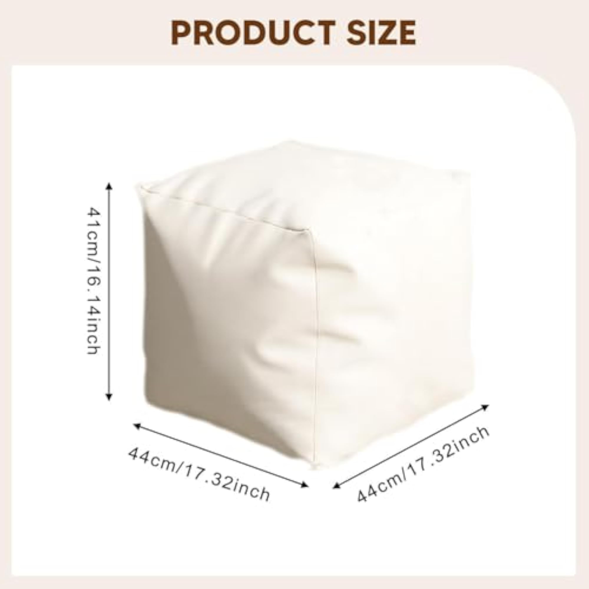 Unfilled Square Pouf Cover for Indoor Home Use, White
