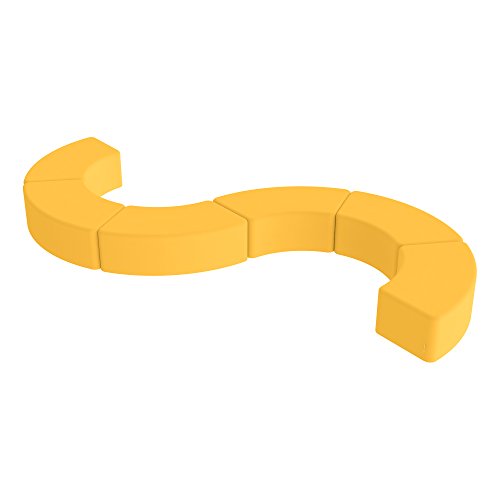 Image of Sprogs 12 inch H Structured S-Curve Stool -Flexible Modular Collaborative Soft Seating for Office, Home, Lounge and School Classrooms with Durable Frame & Set of 2 inch Casters Add-on -Yellow