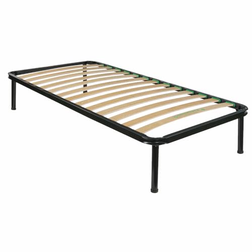 Comprarredo Rete letto singolo 80x190 ortopedica altezza 34 cm con doghe flessibili in legno, struttura e piedi in metallo con antiscivolo, rete singola per letto una piazza