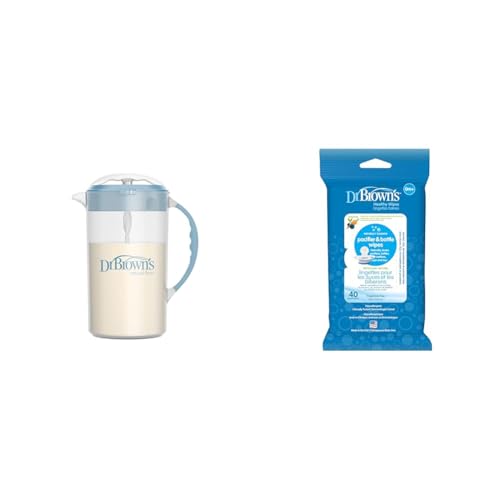 Image of Dr. Brown's Baby Formula Mixing Pitcher, 32oz with Adjustable Stopper & Pacifier and Bottle Wipes, 40 Count